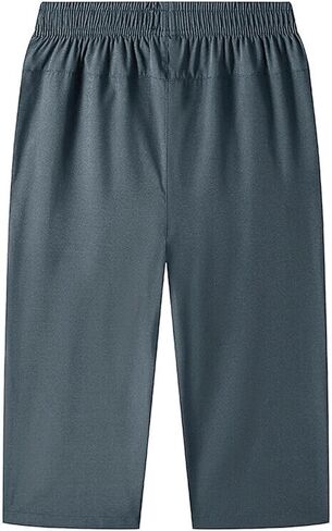 Men's Big and Tall Capri Pants 3/4 Below Knee Long Shorts Elastic Waist Jogging Gym Beach Cropped Pant with Pocket in Saudi Arabia