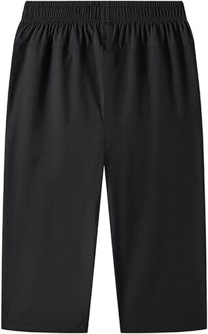 Men's Big and Tall Capri Pants 3/4 Below Knee Long Shorts Elastic Waist Jogging Gym Beach Cropped Pant with Pocket in Saudi Arabia