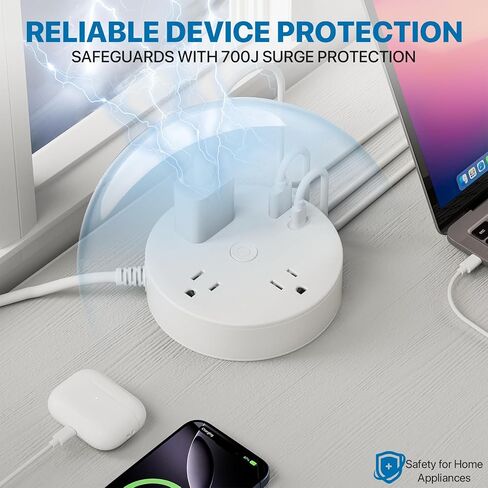 شريط طاقة مسطح للحماية من التيار الزائد مع سلك تمديد بطول 5 أقدام، 4 منافذ و4 منافذ USB (2 USB C)، مثالي للمكتب المنزلي، وغرفة الألعاب، وأساسيات غرفة النوم، قابل للتركيب على الحائط، مدرج في قائمة ETL، أسود in Saudi Arabia