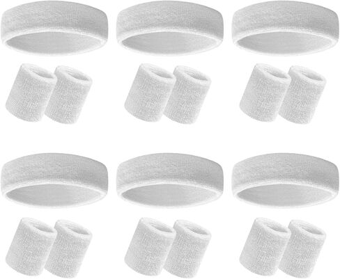 18 Pcs Sweatbands Headband Wristband Set Multicolored Striped Terry Cloth Sports Athletic Gym 80s Sweat Headbands in Kuwait