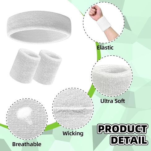 18 Pcs Sweatbands Headband Wristband Set Multicolored Striped Terry Cloth Sports Athletic Gym 80s Sweat Headbands in Kuwait