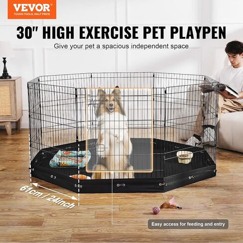 VEVOR Dog Playpen, 4 Pcs 24 x 36 in Panels Foldable Metal Pet Exercise Pen, Dog Fence Indoor and Outdoor Pen with Door, Top Cover, and Bottom Pad, Pet Playpen for Dogs, Cats and Other Small Animals in Saudi Arabia