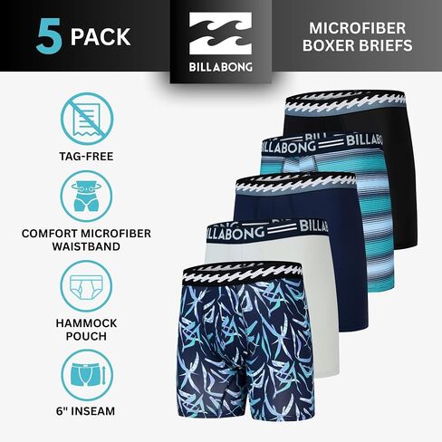 Billabong Mens Inferwear 5 Pack Microfiber Performance Boxer Boxer for Men in Saudi Arabia