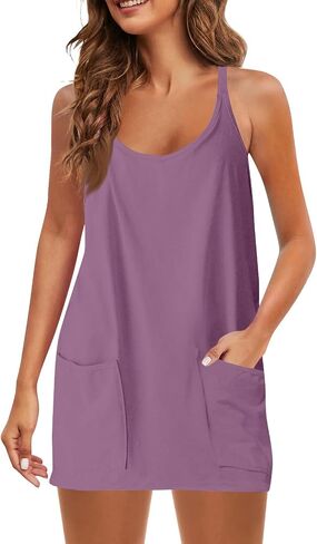Womens Tennis Dress Workout Mini Dress Romper with Built in Shorts and Sleeveless Golf Athletic Dresses with Pockets in Saudi Arabia
