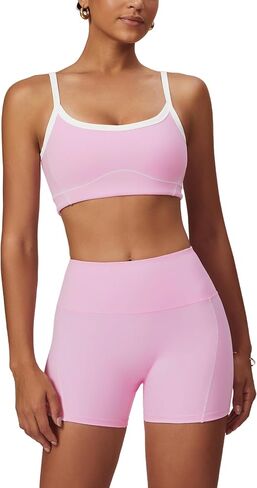 Workout Sets for Women 2 Piece Contrast Panel Sports Bra Tummy Control Butt lifting Shorts Jogger Outfits ﻿ in Saudi Arabia