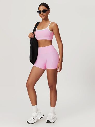 Workout Sets for Women 2 Piece Contrast Panel Sports Bra Tummy Control Butt lifting Shorts Jogger Outfits ﻿ in Saudi Arabia