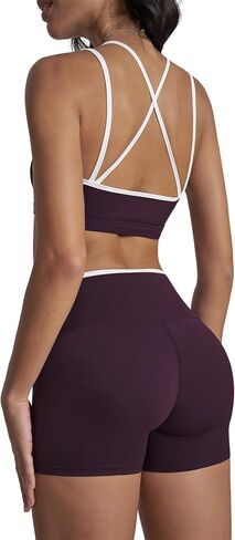 Workout Sets for Women 2 Piece Contrast Panel Sports Bra Tummy Control Butt lifting Shorts Jogger Outfits ﻿ in Saudi Arabia