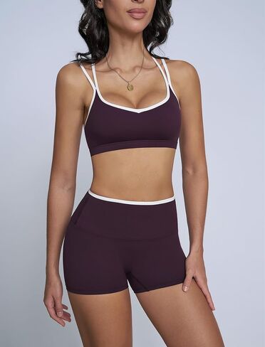 Workout Sets for Women 2 Piece Contrast Panel Sports Bra Tummy Control Butt lifting Shorts Jogger Outfits ﻿ in Saudi Arabia