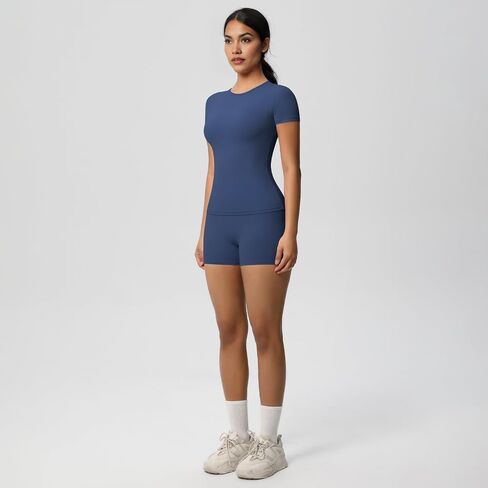 Women's 2-Piece Workout Set - Short Sleeve Yoga Tee & Shorts for Gym, Running, Fitness | Quick-Dry Activewear in Saudi Arabia