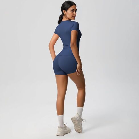 Women's 2-Piece Workout Set - Short Sleeve Yoga Tee & Shorts for Gym, Running, Fitness | Quick-Dry Activewear in Saudi Arabia
