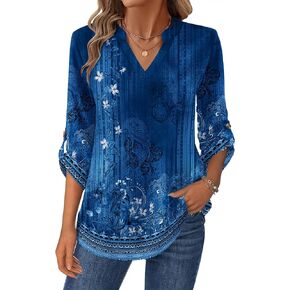 Zeagoo Womens Roll Up Long Sleeve Tops v Deck Dertts Dary Disual Work Rloeses S-2XL in Kuwait