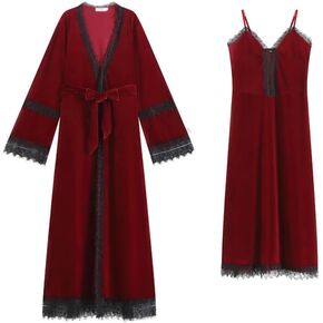 JSEIAJB Pajamas Long Sleeved Women's Winter Long Pajama Dress Home Wear Golden Velvet Pajama Set(Large) in Saudi Arabia