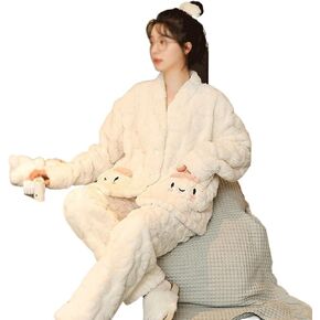 JSEIAJB Autumn and Winter Coral Velvet Pajamas Women's V-Neck Set Home Clothing(D,XLXXL) in Saudi Arabia