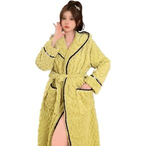JSEIAJB Nightgown Women's Autumn/Winter Long Coral Plush Thick Hooded Nightgown Bathrobe Winter(E,Medium) in Saudi Arabia