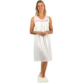 LA CERA Women's 100% Cotton Knit Smocked Nighttown Chemise in Kuwait