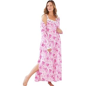 Only Necessities Plus Size Long 2-Piece Cabbage-Rose Peignoir Set in Kuwait