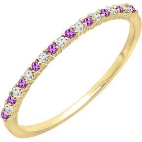 14K Solid Gold Round Amethyst & White Diamond Womens Anniversary Wedding Band Stackable Ring in Kuwait