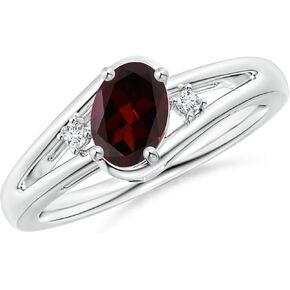 Angara Natural Garnet و Diamond Split Snank Ring بالفضة / 14K الذهب الصلب / البلاتين | شهر يناير من الحجر ، عيد ميلاد ، المشاركة ، الذكرى السنوية ، هدية مجوهرات الزفاف للنساء in Kuwait