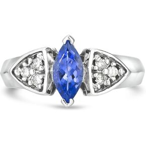 LE VIAN 1/8 Carat Diamond and Marquise Cut Tanzanite Trillion Shaped Shoulders Ring for Women in 14k White Gold (M-N Color, SI2-I1 Clarity, cttw) Anniversary Promise Ring Size 6.25 in Kuwait