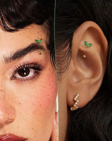 COCHARM Green CZ Rook Earrings, 16G Rook Eyebrow Jewelry, Stainless Steel Rook Eyebrow Piercing Jewelry,Vertical Labret Stud in Saudi Arabia