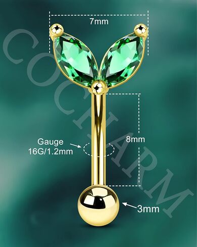 COCHARM Green CZ Rook Earrings, 16G Rook Eyebrow Jewelry, Stainless Steel Rook Eyebrow Piercing Jewelry,Vertical Labret Stud in Saudi Arabia