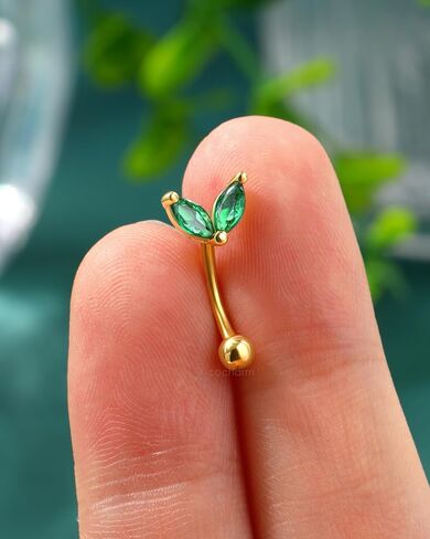 COCHARM Green CZ Rook Earrings, 16G Rook Eyebrow Jewelry, Stainless Steel Rook Eyebrow Piercing Jewelry,Vertical Labret Stud in Saudi Arabia