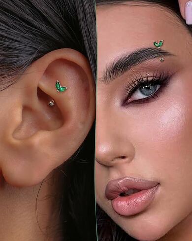 COCHARM Green CZ Rook Earrings, 16G Rook Eyebrow Jewelry, Stainless Steel Rook Eyebrow Piercing Jewelry,Vertical Labret Stud in Saudi Arabia
