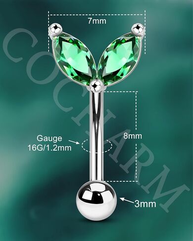 COCHARM Green CZ Rook Earrings, 16G Rook Eyebrow Jewelry, Stainless Steel Rook Eyebrow Piercing Jewelry,Vertical Labret Stud in Saudi Arabia