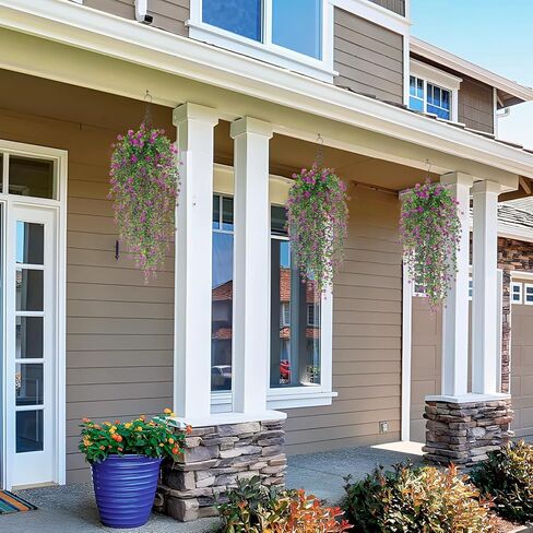 WEISPARK Artificial Hanging Flowers, 4pcs Fake Eucalyptus Vine Faux Flower Greenery Garland Plastic Plants for Indoor Outdoor Wall Garden Wedding Home Party Decor (Purple) in Kuwait