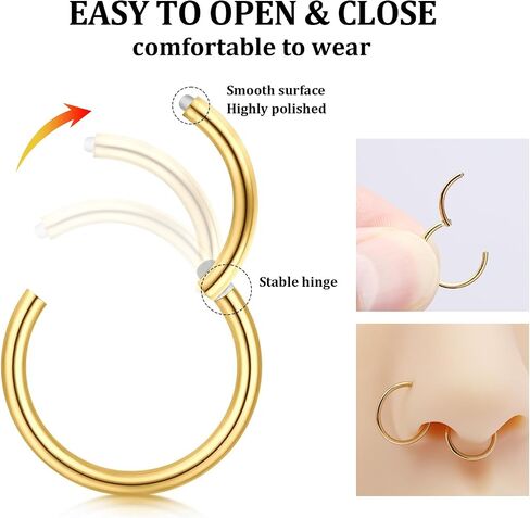 15pcs حلقات الأنف ترصيع الأطواق الأطواق - هيبوالرجينيك 14 كيلو الذهب مطلي أنف المسمار الأزرار 316L الجراحة الفولاذ المقاوم للصدأ الجراحية Zirconia body body مجوهرات L. in Kuwait