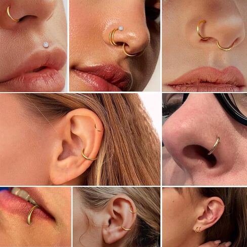 15pcs حلقات الأنف ترصيع الأطواق الأطواق - هيبوالرجينيك 14 كيلو الذهب مطلي أنف المسمار الأزرار 316L الجراحة الفولاذ المقاوم للصدأ الجراحية Zirconia body body مجوهرات L. in Kuwait