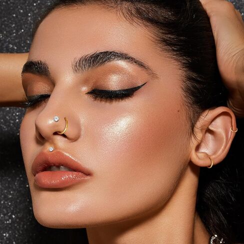 15pcs حلقات الأنف ترصيع الأطواق الأطواق - هيبوالرجينيك 14 كيلو الذهب مطلي أنف المسمار الأزرار 316L الجراحة الفولاذ المقاوم للصدأ الجراحية Zirconia body body مجوهرات L. in Kuwait