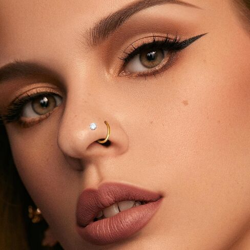 15pcs حلقات الأنف ترصيع الأطواق الأطواق - هيبوالرجينيك 14 كيلو الذهب مطلي أنف المسمار الأزرار 316L الجراحة الفولاذ المقاوم للصدأ الجراحية Zirconia body body مجوهرات L. in Kuwait