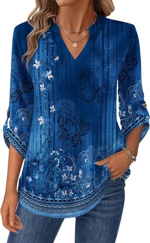 Zeagoo Womens Roll Up Long Sleeve Tops V Neck Shirts Dressy Casual Work Blouses S-2XL in Saudi Arabia