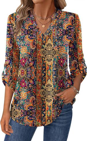Zeagoo Womens Roll Up Long Sleeve Tops v Deck Dertts Dary Disual Work Rloeses S-2XL in Kuwait