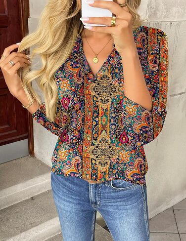 Zeagoo Womens Roll Up Long Sleeve Tops v Deck Dertts Dary Disual Work Rloeses S-2XL in Kuwait
