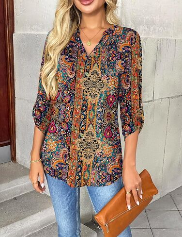 Zeagoo Womens Roll Up Long Sleeve Tops v Deck Dertts Dary Disual Work Rloeses S-2XL in Kuwait