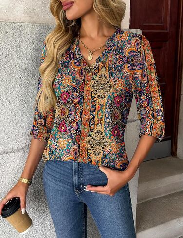 Zeagoo Womens Roll Up Long Sleeve Tops v Deck Dertts Dary Disual Work Rloeses S-2XL in Kuwait