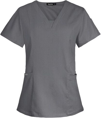 Scrub Set for Women Medical Nursing Uniform Natural Stretch Premium Modern Neck Top & Scrub Jogger Pants in Saudi Arabia