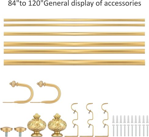 1" Double Curtain Rod with Albert Finials and holdbacks (Gold, 84''-120'') in Saudi Arabia