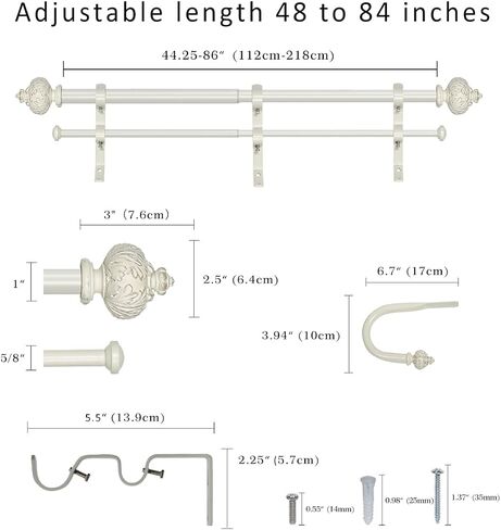 1" Double Curtain Rod with Albert Finials and holdbacks (Gold, 84''-120'') in Saudi Arabia