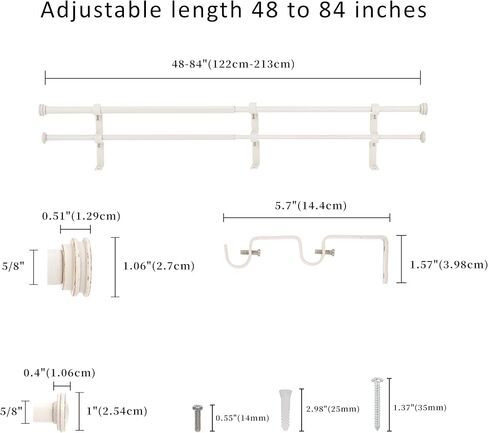 5/8 "قضيب الستار المزدوج مع نهائيات Nerveux ، Weathered White ، 48 ''-84 '' ' in Kuwait