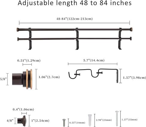 5/8 "قضيب الستار المزدوج مع نهائيات Nerveux ، Weathered White ، 48 ''-84 '' ' in Kuwait