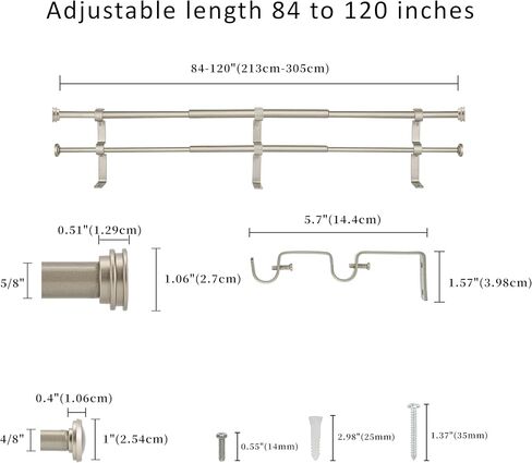 5/8 "قضيب الستار المزدوج مع نهائيات Nerveux ، Weathered White ، 48 ''-84 '' ' in Kuwait
