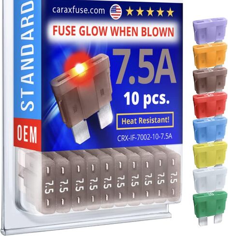 CARAX Glow Fuse – Premium Fuse Standard/Regular Blade ATC/ATO/ATS – 7.5A Kit 10 pcs – Glow When Blown LED Automotive Fuse – Smart Auto Glow Fuse Easy Identification – 10 pcs. in Kuwait