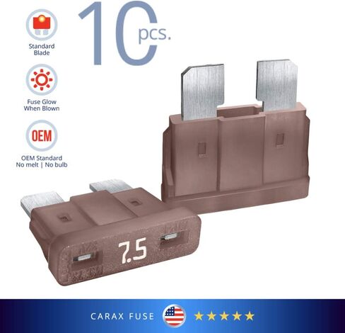 CARAX Glow Fuse – Premium Fuse Standard/Regular Blade ATC/ATO/ATS – 7.5A Kit 10 pcs – Glow When Blown LED Automotive Fuse – Smart Auto Glow Fuse Easy Identification – 10 pcs. in Kuwait