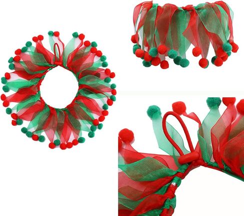 2PCS Dog Cat Christmas Costume Christmas Collar and Elf Headband Christmas Red and Green Collar Costume for Puppy Kitty Christmas Pet party Dress Xmas Set Clothes (B) in Saudi Arabia