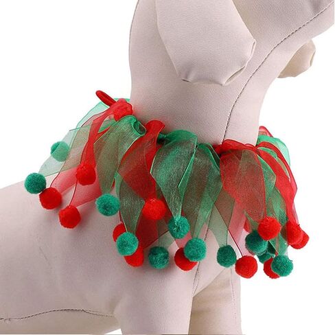 2PCS Dog Cat Christmas Costume Christmas Collar and Elf Headband Christmas Red and Green Collar Costume for Puppy Kitty Christmas Pet party Dress Xmas Set Clothes (B) in Saudi Arabia