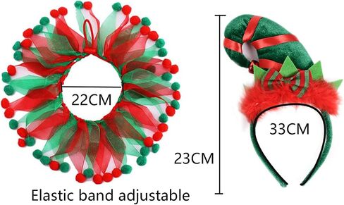 2PCS Dog Cat Christmas Costume Christmas Collar and Elf Headband Christmas Red and Green Collar Costume for Puppy Kitty Christmas Pet party Dress Xmas Set Clothes (B) in Saudi Arabia