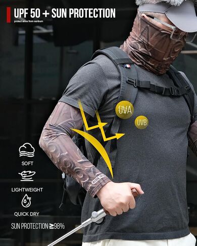 Neck Gaiter and Arm Sleeves Set, UPF 50+ Breathable Face Mask and Cooling Compression Sleeves in Kuwait